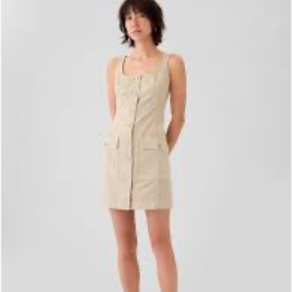 00s Vintage GAP Khaki Denim Sleeveless Button-Front Dress size SP